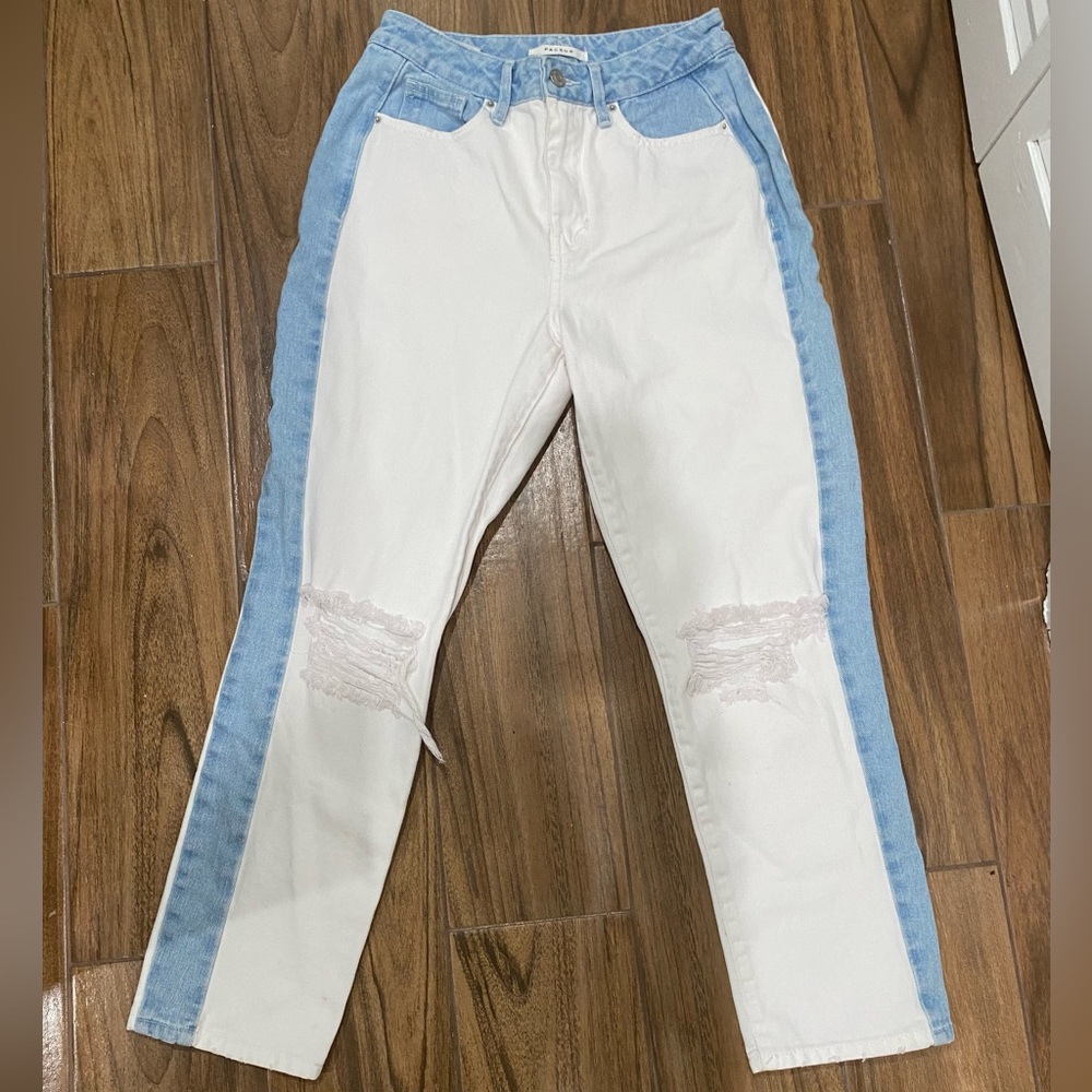 Pacsun Ripped White and Blue Mom Jeans